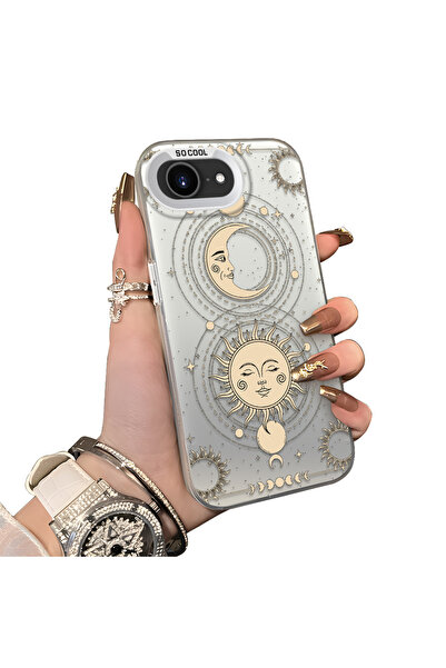 ucuc iPhone 16E Compatible Silicone Edge Hard Back Anti-Fall Case Moon Pattern