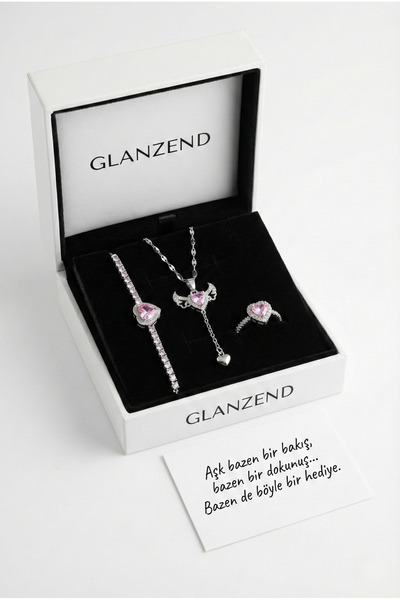 GLANZEND Gümüş Kalp Bileklik Kanatlı Kolye Kalp Yüzük 14 Şubat Sevgililer Gün...