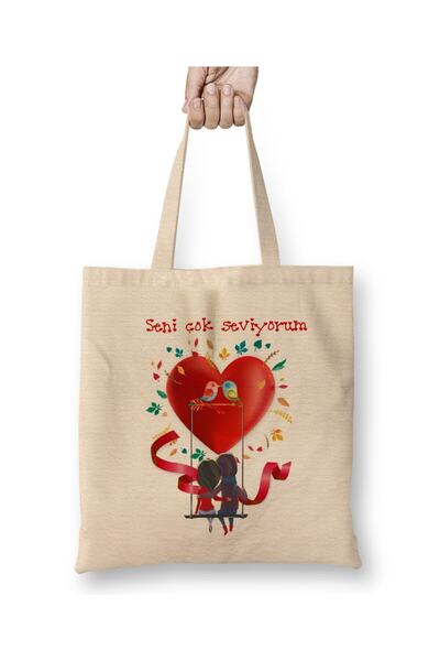 Toyaso Valentine's Day Gift for Lover I Love You Cloth Bag Long Handle Shoppi...