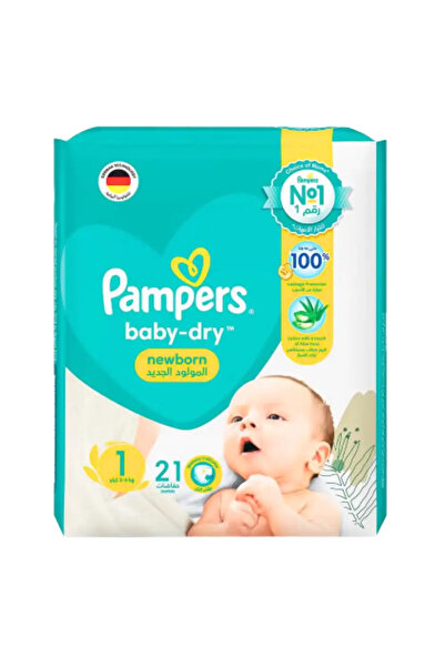 Pampers حفاضات نيو بيبي دراي، مقاس 1، حديثي الولادة، 2-5 كجم، عبوة حمل، 21 حفاضة