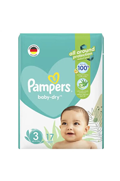 Pampers حفاضات بيبي دراي، مقاس 3، متوسطة، 6-10 كجم، عبوة حمل، 17 حفاضة