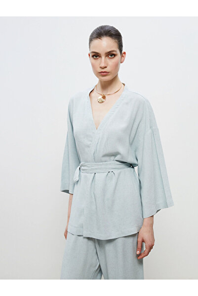 LC Waikiki Shawl Collar Linen Blend Women's Kimono