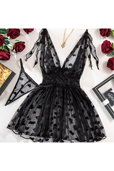 Sthxyfaith طقم لانجري نسائي من قطعتين، مزين بنقاط البولكا والدانتيل الشفاف وا...