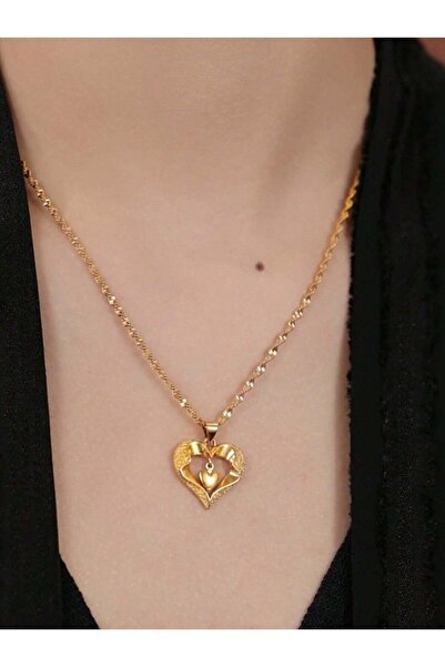 ALZAHR 24K Gold Plated Double Heart Pendant Necklace - Suitable for everyday ...