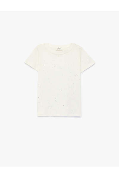 Koton Tricou din bumbac cu mânecă scurtă și guler rotund, cu detalii cu sclipici