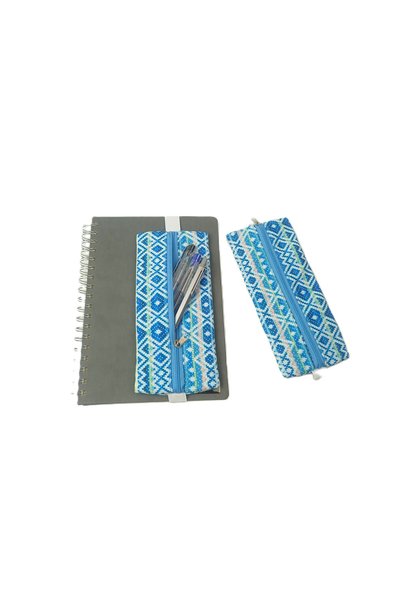 SYAZE Blue Ethnic Patterned Elastic Notebook Top Pen Holder – Digital Printed Fabric