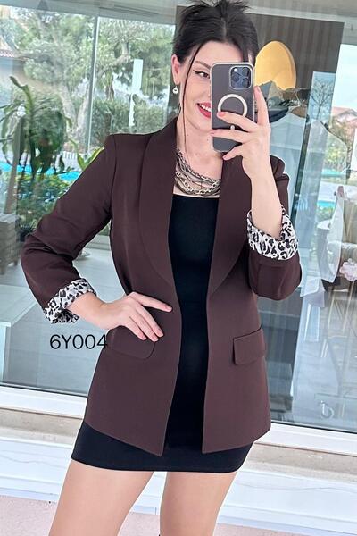 İnce Topuk سترة ليوبارد بقطع قماش مخيطة معاً 6y004