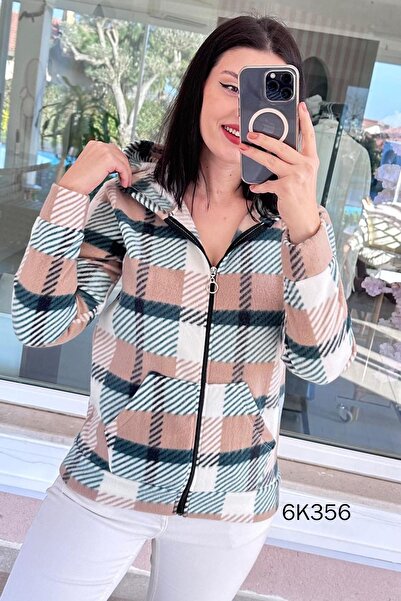 İnce Topuk سترة صوفية بقلنسوة وسحاب بنقشة منقوشة 6k356