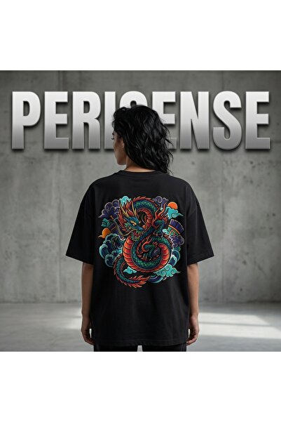 PERISENSE Μπλουζάκι Unisex με στάμπα Ιαπωνικού Δράκου, από χτενισμένο βαμβάκι...