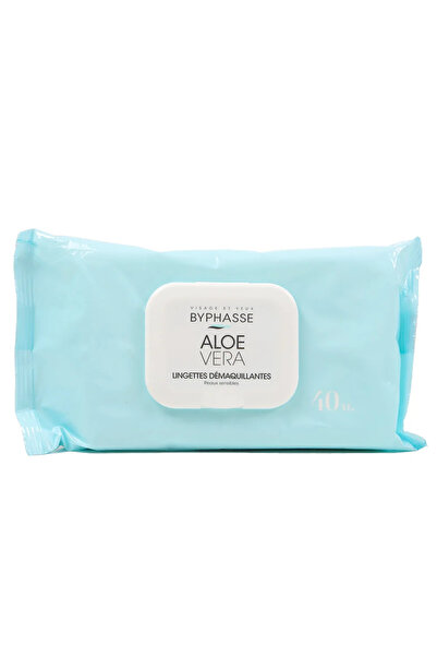 BYPHASSE مناديل مزيلة للمكياج بخلاصة الصبار للبشرة الحساسة، عبوة من 40 منديل