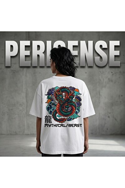 PERISENSE Unisex Japanese Dragon Printed Premium Combed Cotton Oversized T-Shirt