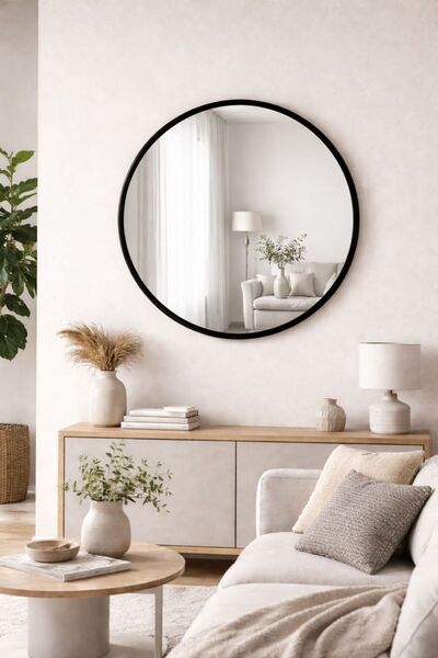 DEKOPRATİK Mars Yuvarlak Duvar Aynası - Siyah Metal Çerçeveli Dekoratif Ayna