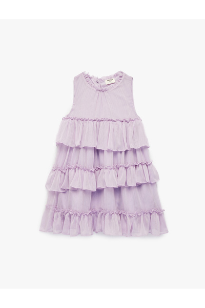 Koton Αμάνικο φόρεμα με λαιμόκοψη ποδηλάτου, βολάν και λεπτομέρεια πλισέ από ...