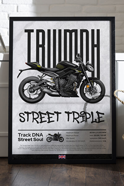 Duvarda Αφίσα Triump Street Triple με μαύρο ξύλινο πλαίσιο, διακοσμητικός πίν...