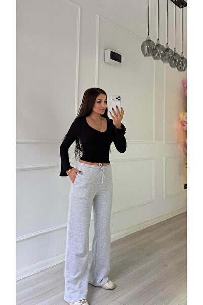 Daves Gray Wide Leg Elastic Waist Sweatpants