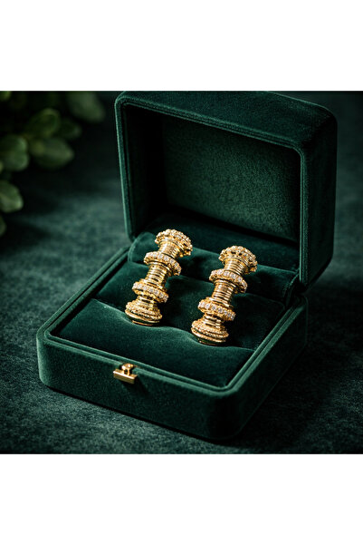 Silindir Form Modern Taşlı Küpe - Gold Renk