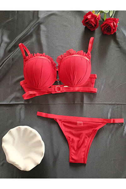 Dominant Tül Büzgü Detaylı Dolgulu Halka Detaylı Sütyen ve Külot Kadın İç Giy...
