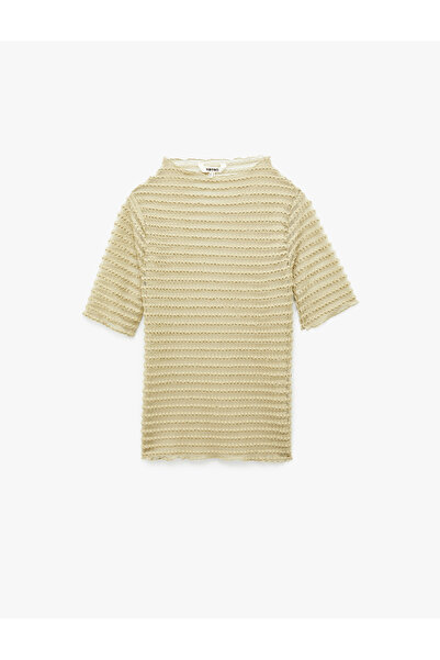 Koton Regular Fit Short Sleeve Crew Neck Semi-Transparent T-Shirt