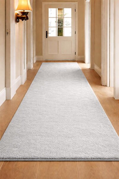 BESELY Açıkgri Kaymaz Taban Özel Ölçü Peluş Yıkanabilir Yumuşak Tüylü Halı Yo...