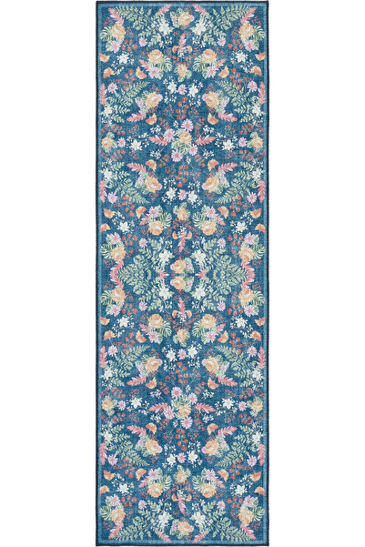 Cool Halı Florence Mavi Yeşil Çok Renkli Çiçekli Dekoratif Bohem Yıkanır Yumu...