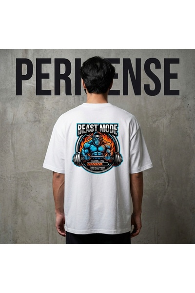 PERISENSE Unisex Beast Mode Loading Printed Premium Combed Cotton Oversized T...