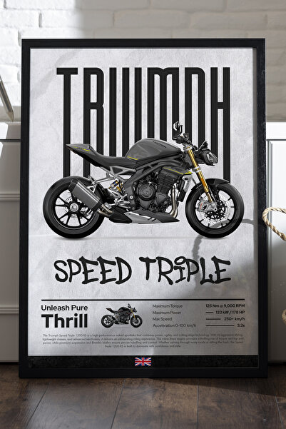 Duvarda Αφίσα Triumph Speed Triple με μαύρο ξύλινο πλαίσιο, διακοσμητικός πίν...