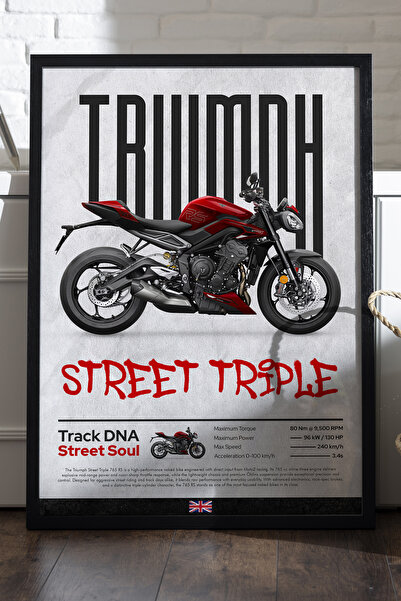 Duvarda Αφίσα Triump Street Triple με μαύρο ξύλινο πλαίσιο, διακοσμητικός πίν...