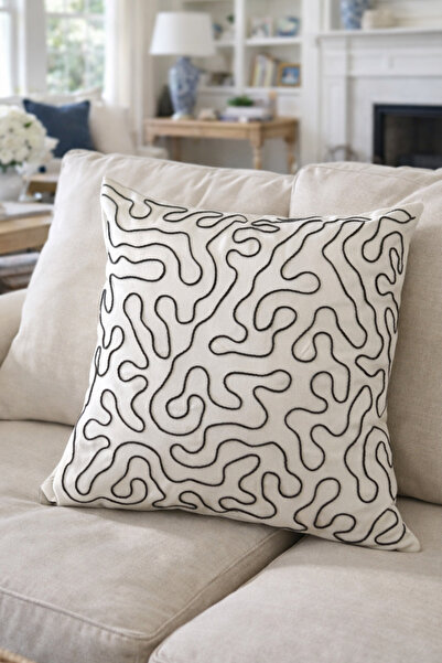 Pilloveland Thread Embroidered Throw Pillow Cover - 43*43 cm - Twisted - Pnk001