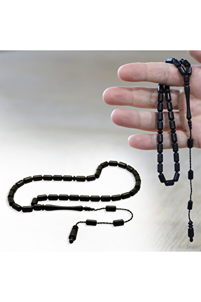 Tesbihane Ebony Wood Prayer Beads - Systematic - Black Color - Capsule Cut