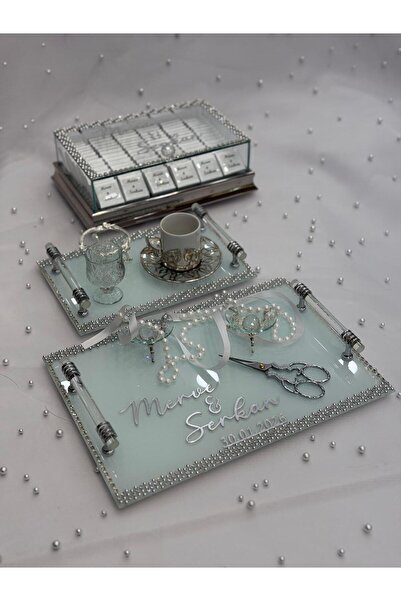 GÜRLEK TEKSTİL Поднос за годеж, поднос за бъдещата булка, ножици, държач за п...