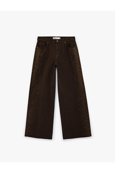 Koton Τζιν παντελόνι με φαρδιά μπατζάκια και λεπτομέρεια από πέτρα - φαρδύ μπ...