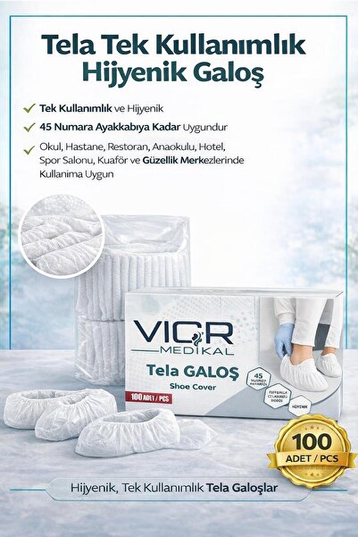 VIOR MEDİKAL Kutu Tela Galoş 100 Adet Ev, Okul, Hastane, Güzellik salonu, Spo...