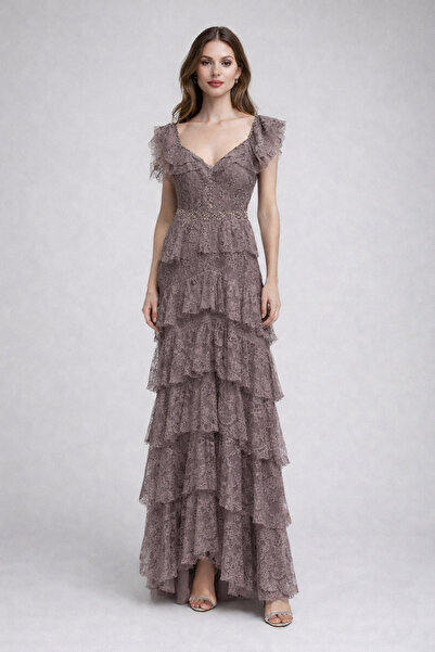 Saygın Λεπτομερές βραδινό φόρεμα από τούλι