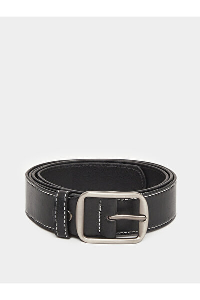 Styli Men Square Buckle Casual Black Belt