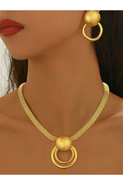 Take Two By Styli Gold Round Pendant Necklace and Earrings Set