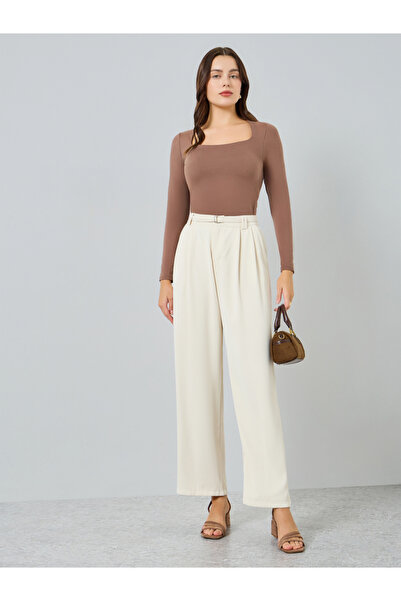 Styli Women Beige Wide Leg Trousers