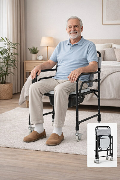 Serra's Wc Seyyar Hasta Klozeti TEKERLEKLİ KLOZET YÜKSELTİCİ TEKERLEKLİ