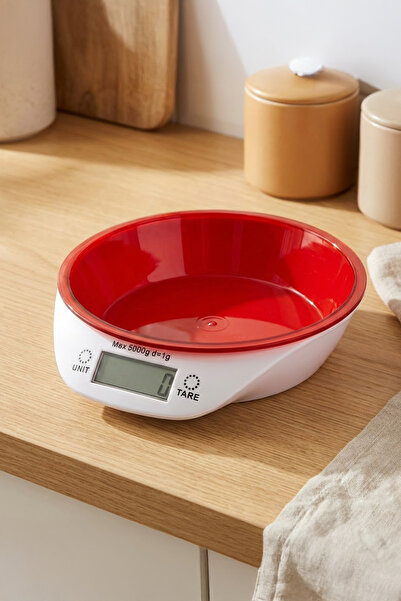 Vadi Dijital Mutfak Terazisi 5 Kg Hassas Elektronik Tartı Kırmızı Hazneli