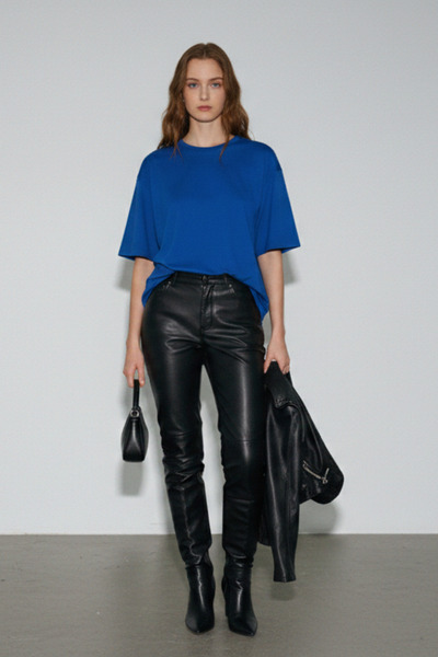 Softandbasic Women's 100% Organic Cotton Oversize Fit Basic Round Neck T-Shirt