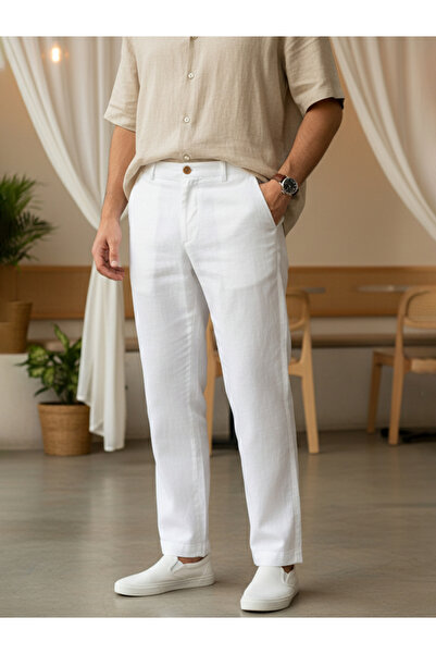 TRULOOM By Styli Men White Regular Fit Cotton Flex Trousers