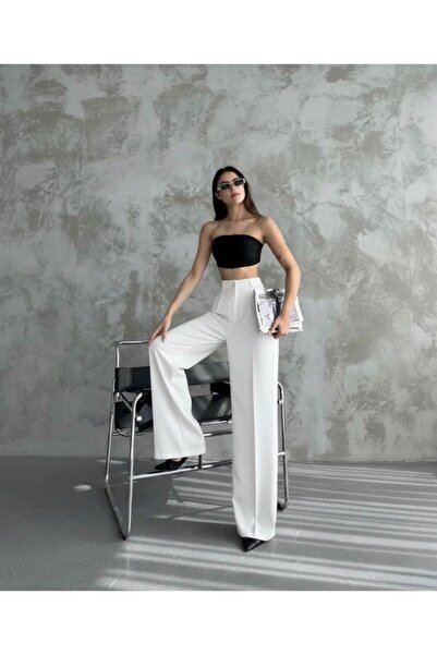 MODA High Waist White Fabric Palazzo Pants