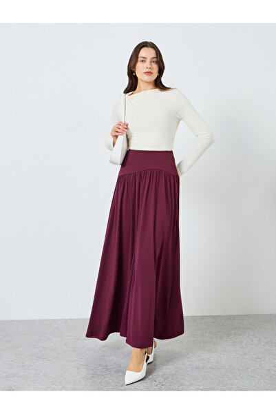 Styli Women Burgundy Pleated A-Line Maxi Skirt