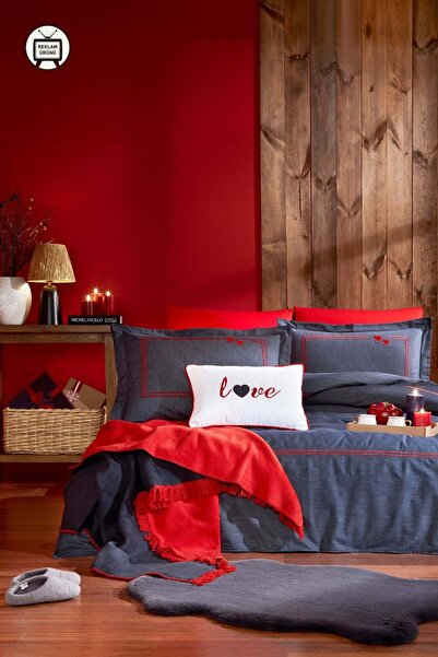 Özdilek Özel Kot -Endless Love Lacivert- Battal Boy Çift Kişilik Nevresim Takımı