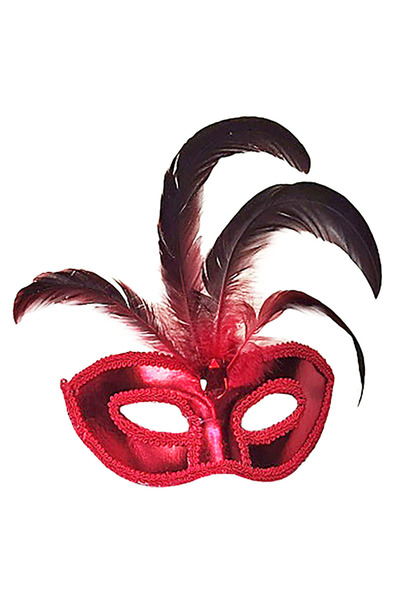 ReilaParty Red Color Patent Leather Coated Feathered Party Mask