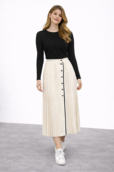 Jus De Pommes Pleated Front Button Detailed Skirt 35010