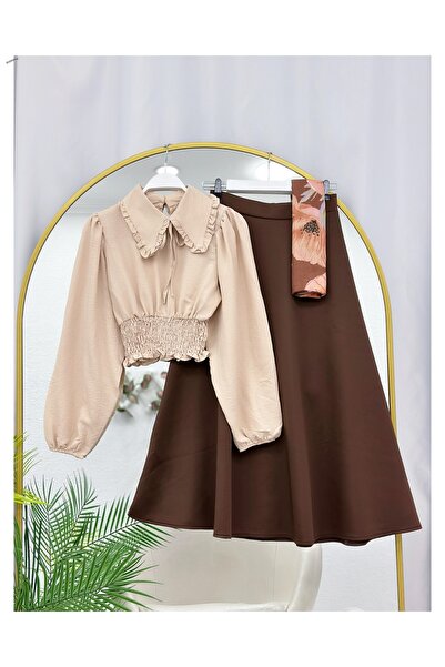 YEDİLALE Balon Kol Bel Boy Gömlek Kloş Etek İki̇li̇ Takim