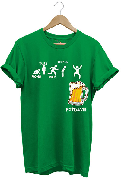 WİDİ Days of the Week Beer Printed Friday Beer 100% Cotton Regular Fit Crew N...