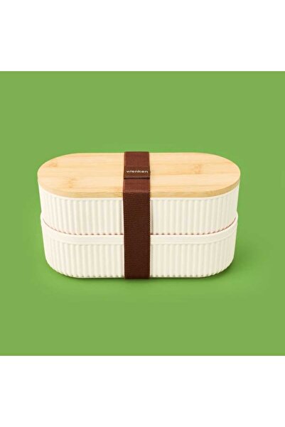 Wenken Bambu Kapaklı 2'li Saklama Kabı - Açık Kahverengi / Krem - 1 lt
