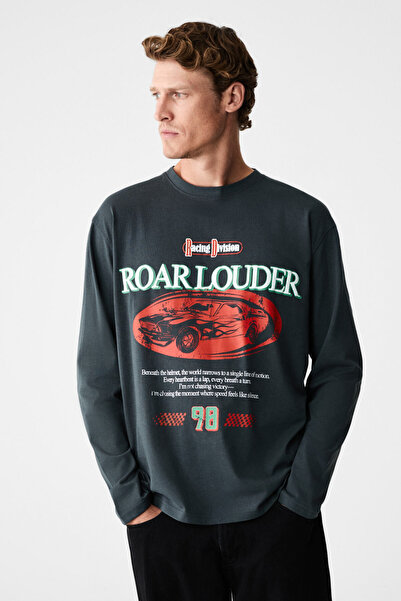 GRIMELANGE DAVIDSON Erkek Baskılı %100 Organik Pamuklu Bisiklet Yaka Oversize...