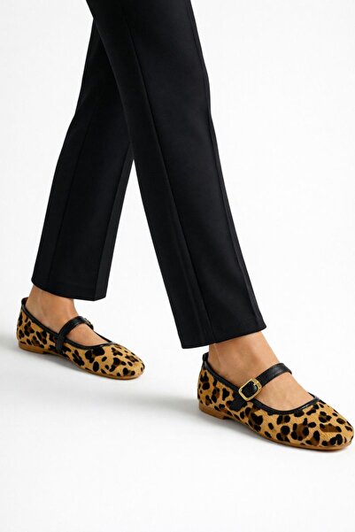 Beyond Balerini Mary Jane leopard bej, cu cataramă elegantă, talpă confortabi...